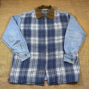 Vintage EXP (Jeans by Express) Woman's Full Zip Denim Plaid Front Shirt Size M